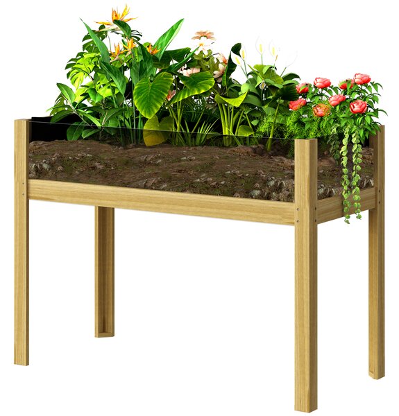 Outsunny Strat Înălțat de Grădină din Lemn cu Panouri din Acril și Orificii de Drenaj, 110x50x80 cm, Lemn Natural | Aosom Romania