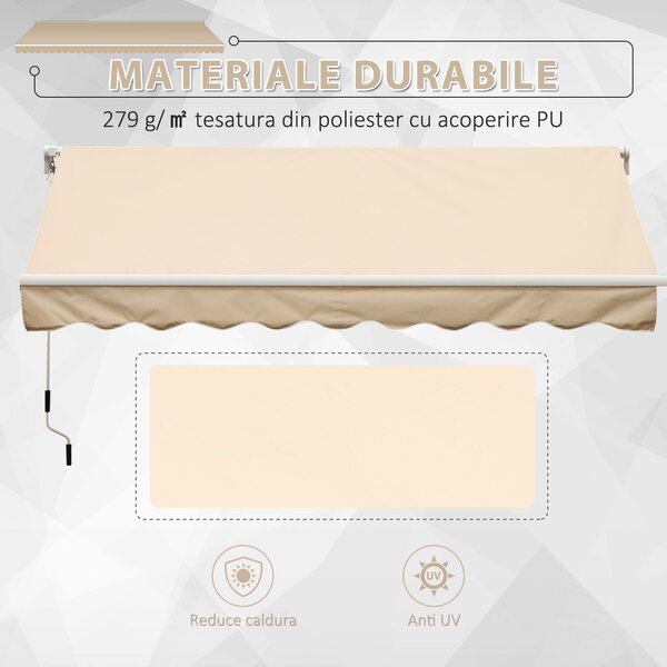 Outsunny Perdea Parasolar Rulou de Perete pentru Exterior, Impermeabilă, din Aluminiu și Poliester, 3x2.5m, Bej | Aosom Romania