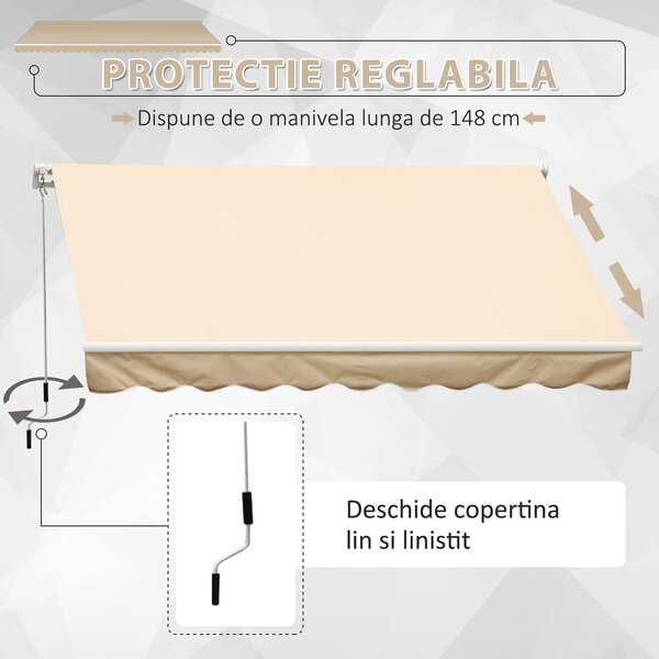 Outsunny Perdea Parasolar Rulou de Perete pentru Exterior, Impermeabilă, din Aluminiu și Poliester, 3x2.5m, Bej | Aosom Romania
