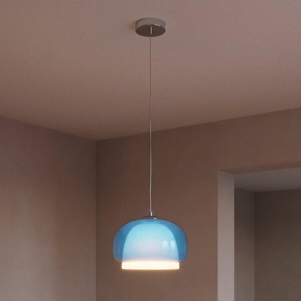 EGLO Lampă suspendată Belomontejo, Ø 30 cm, albastru-transparent, sticlă, reglabil, Albastru, Camera de zi / sufragerie, Sticlă, Viața tânără