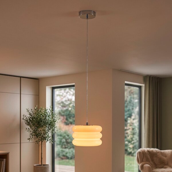 EGLO Lampă suspendată Tortora, albă, Ø 20 cm, sticlă, E27, reglabil, Alb, Camera de zi / sufragerie, Sticlă, Viața tânără