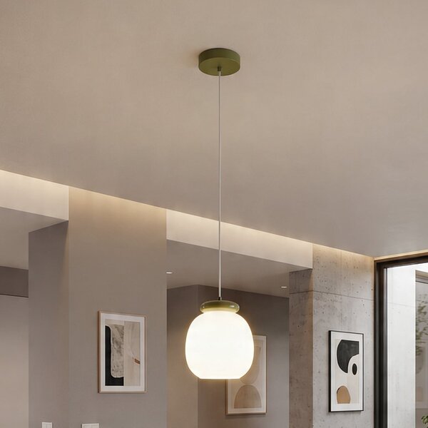 EGLO Lampă suspendată Berardelli, alb/verde, Ø 23 cm, sticlă, E27, reglabil, Alb, Camera de zi / sufragerie, Sticlă, Modern