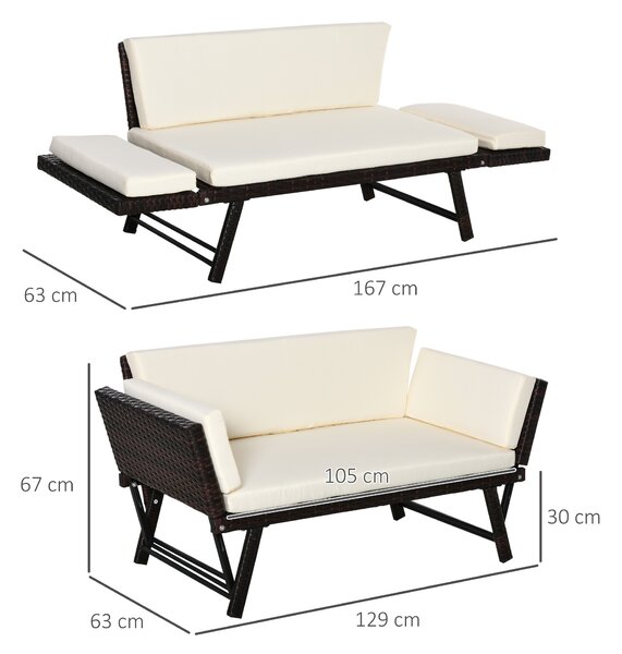 Outsunny Canapea de Grădină 2 Locuri cu Sezlong, Design Modern, 129x66x67 cm, Alb | Aosom Romania