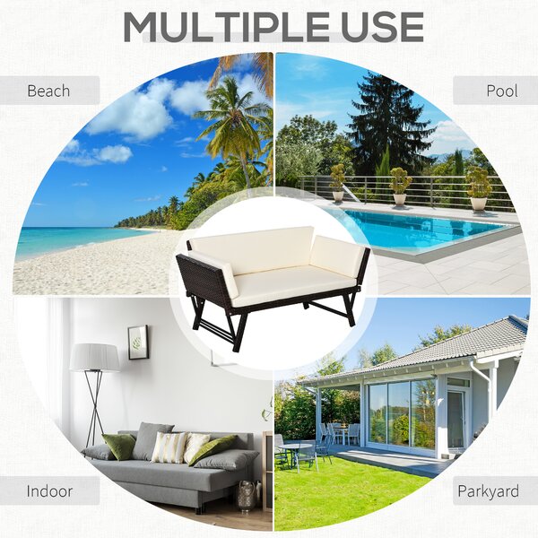 Outsunny Canapea de Grădină 2 Locuri cu Sezlong, Design Modern, 129x66x67 cm, Alb | Aosom Romania