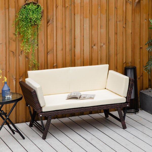 Outsunny Canapea de Grădină 2 Locuri cu Sezlong, Design Modern, 129x66x67 cm, Alb | Aosom Romania