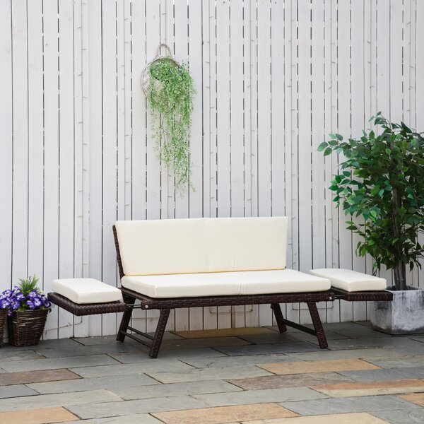 Outsunny Canapea de Grădină 2 Locuri cu Sezlong, Design Modern, 129x66x67 cm, Alb | Aosom Romania