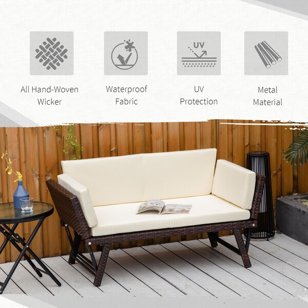 Outsunny Canapea de Grădină 2 Locuri cu Sezlong, Design Modern, 129x66x67 cm, Alb | Aosom Romania