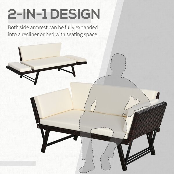 Outsunny Canapea de Grădină 2 Locuri cu Sezlong, Design Modern, 129x66x67 cm, Alb | Aosom Romania