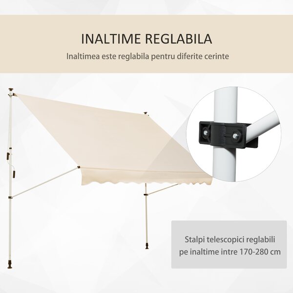 Outsunny Perdea Solară Portabilă, Ușor de Asamblat și Transportat, Bej, 300x150 cm | Aosom Romania