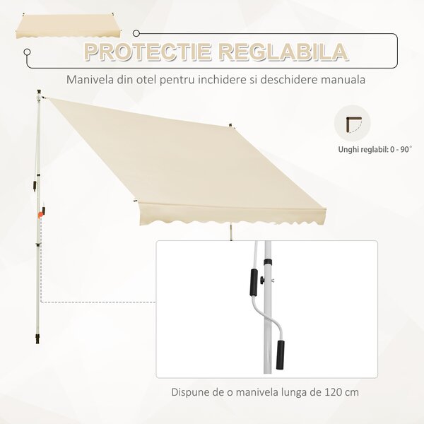 Outsunny Perdea Solară Portabilă, Ușor de Asamblat și Transportat, Bej, 300x150 cm | Aosom Romania
