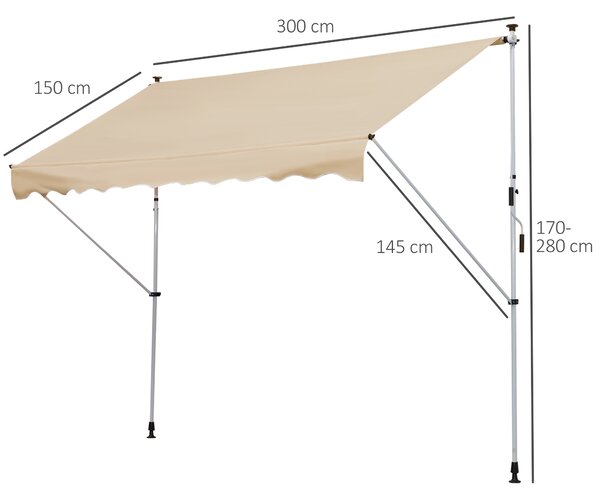 Outsunny Perdea Solară Portabilă, Ușor de Asamblat și Transportat, Bej, 300x150 cm | Aosom Romania