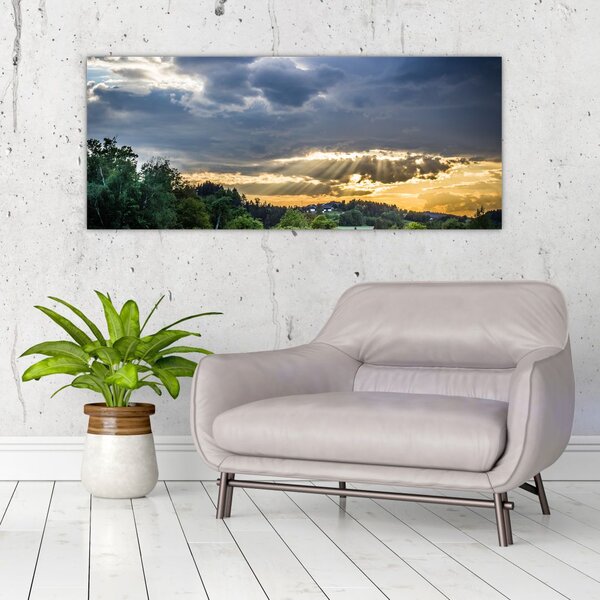 Tablou cu peisaj și raze de soare (120x50 cm)