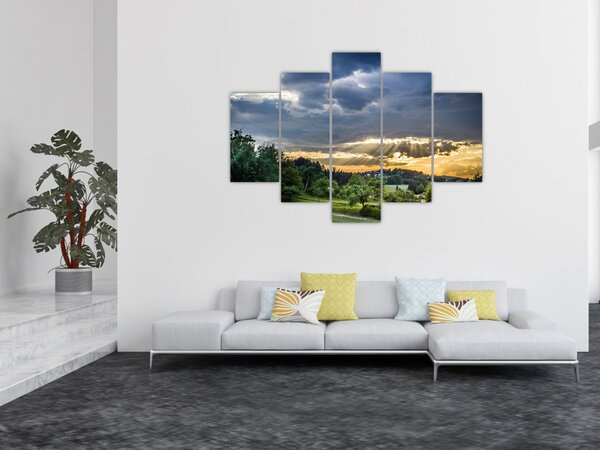 Tablou cu peisaj și raze de soare (150x105 cm)