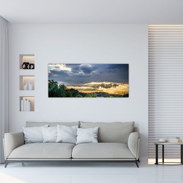 Tablou cu peisaj și raze de soare (120x50 cm)