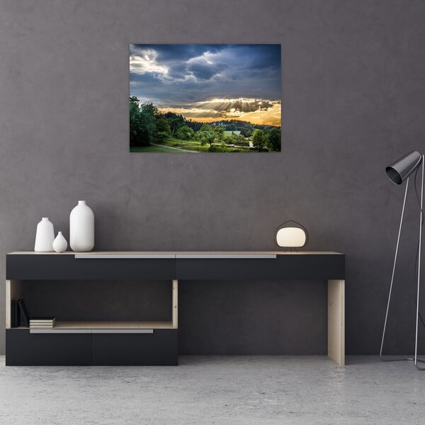 Tablou cu peisaj și raze de soare (70x50 cm)