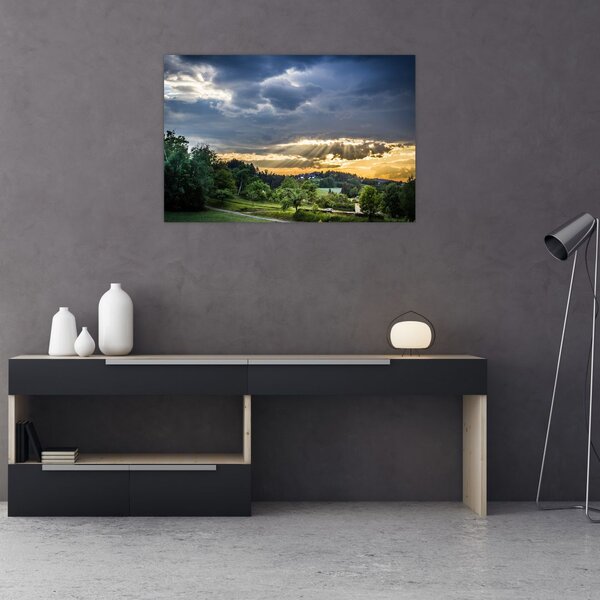 Tablou cu peisaj și raze de soare (90x60 cm)