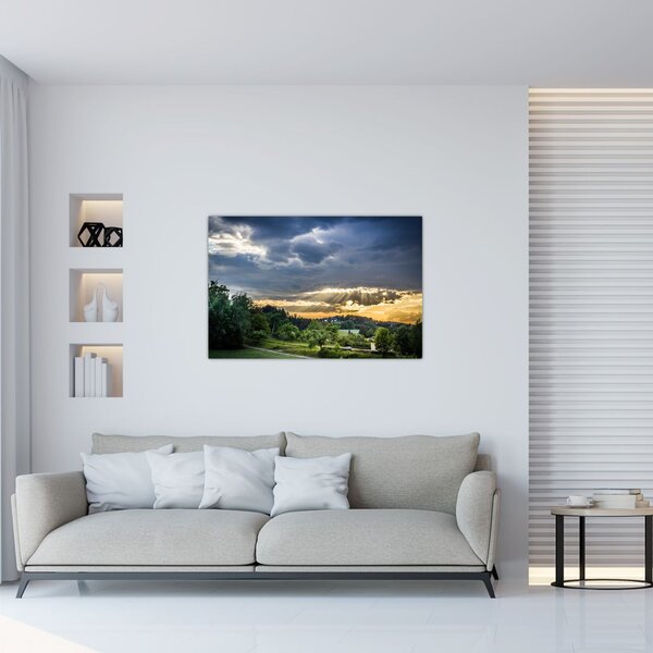Tablou cu peisaj și raze de soare (90x60 cm)