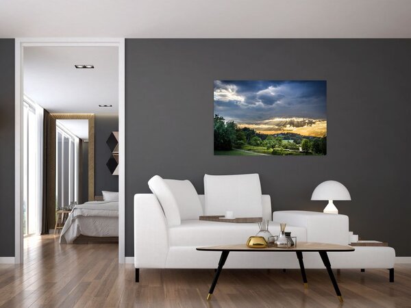 Tablou cu peisaj și raze de soare (90x60 cm)