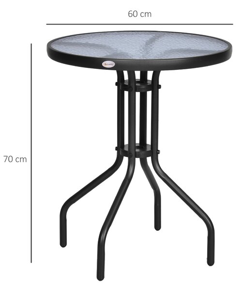 Outsunny Masă Rotundă de Grădină cu Blat din Sticlă Securizată, Φ60x70 cm, Negru | Aosom Romania
