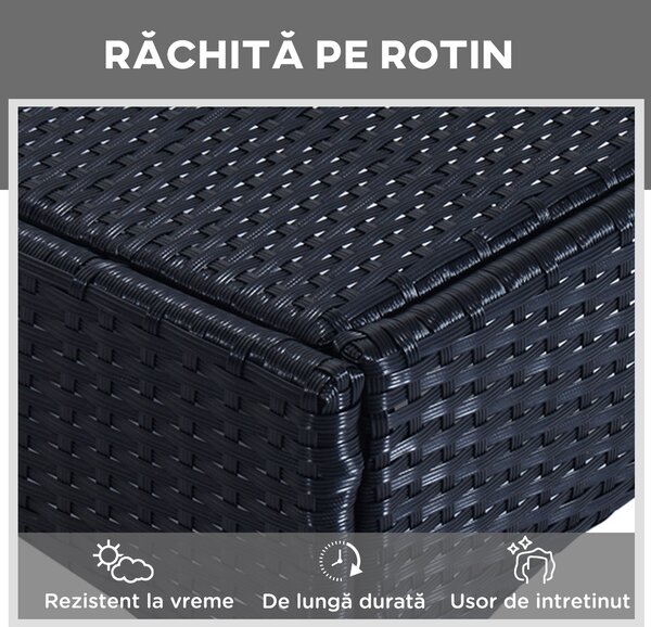 Outsunny Set Mobilier de Grădină din Ratan Negru cu Măsuță și 2 Șezlonguri Exterior cu Saltele Captușite Confortabile 200x73x103cm | Aosom Romania