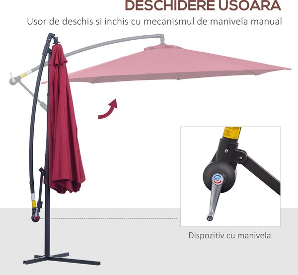 Umbrela Parasolara Decentrata Outsunny, Metal, Bordeaux, Φ3x2.6m | Aosom Romania