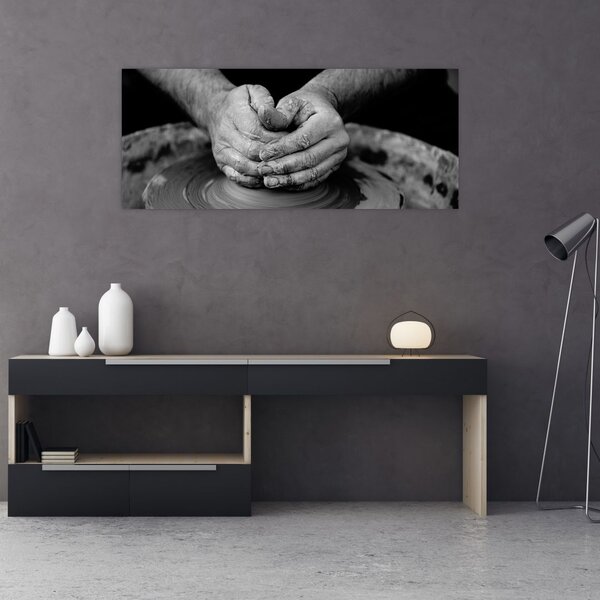 Tablou alb negru - producția de ceramică (120x50 cm)