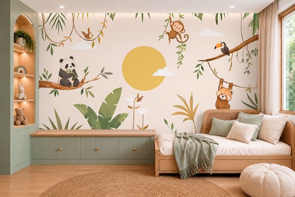 Tapet Animale tropicale în mijlocul vegetației luxuriante, Fototapet Natură, w05865 : Uwalls.ro