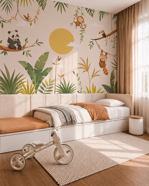 Tapet Animale tropicale în mijlocul vegetației luxuriante, Fototapet Natură, w05865 : Uwalls.ro