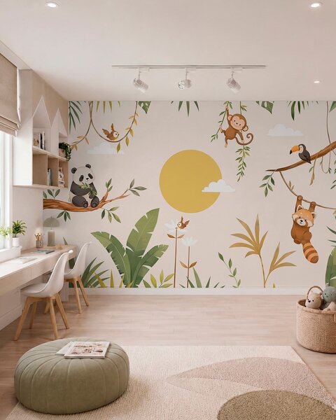 Tapet Animale tropicale în mijlocul vegetației luxuriante, Fototapet Natură, w05865 : Uwalls.ro