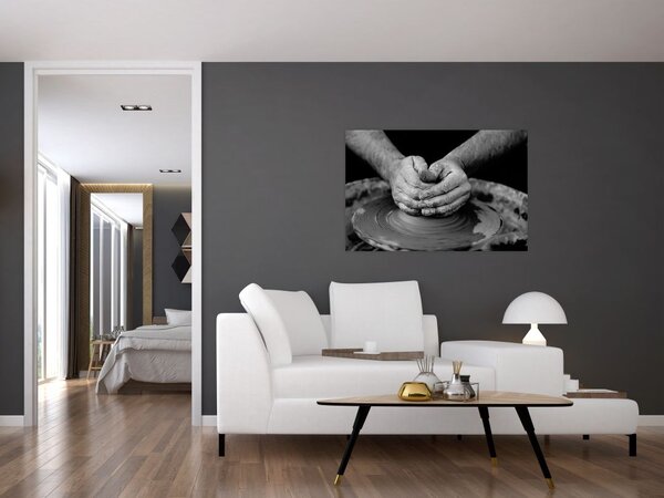Tablou alb negru - producția de ceramică (90x60 cm)