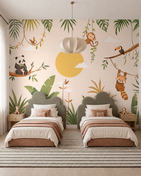 Tapet Animale tropicale în mijlocul vegetației luxuriante, Fototapet Natură, w05865 : Uwalls.ro