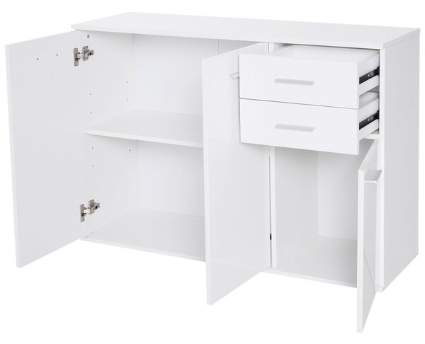 HOMCOM Dulapior Multifuncțional cu 3 Uși și 2 Sertare, Design Modern, Lemn Granulat, Alb, 106x35x76cm | Aosom Romania