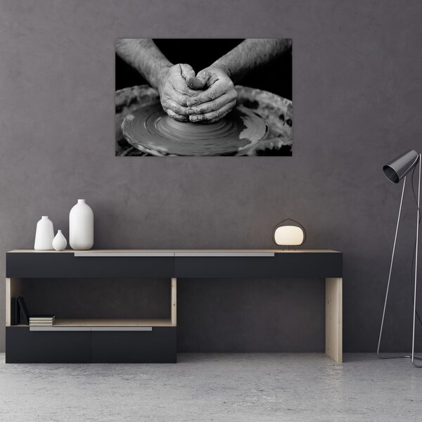 Tablou alb negru - producția de ceramică (90x60 cm)