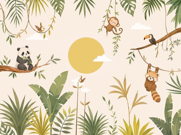 Tapet Animale tropicale în mijlocul vegetației luxuriante, Fototapet Natură, w05865 : Uwalls.ro