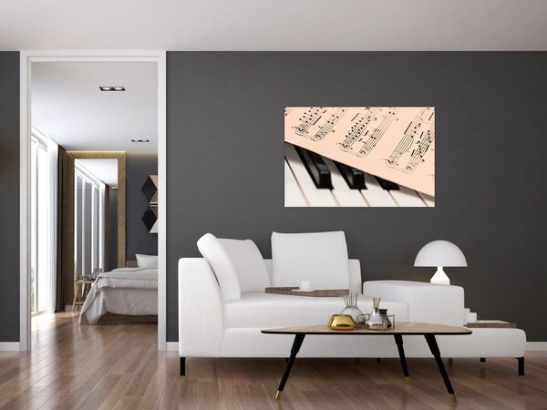 Tablou cu pian și notele muzicale (90x60 cm)