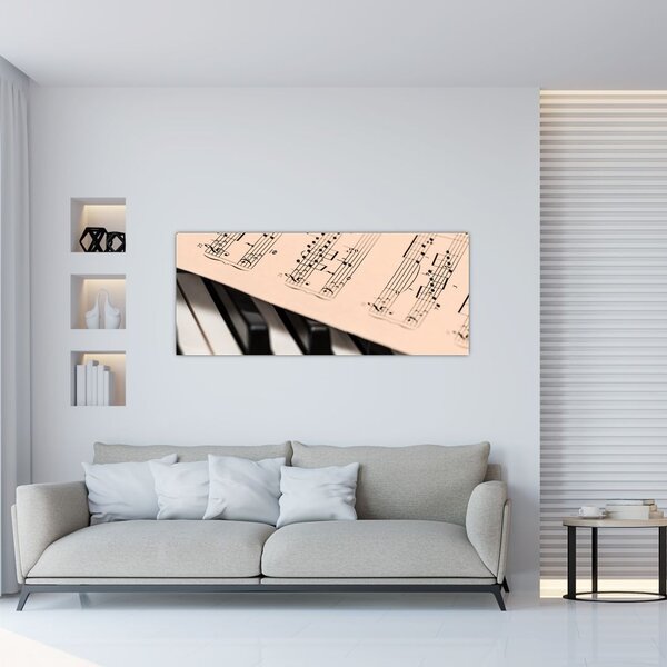 Tablou cu pian și notele muzicale (120x50 cm)