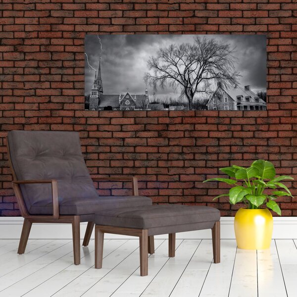 Tablou cu sat alb negru (120x50 cm)