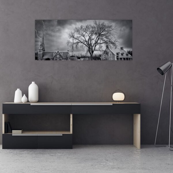 Tablou cu sat alb negru (120x50 cm)
