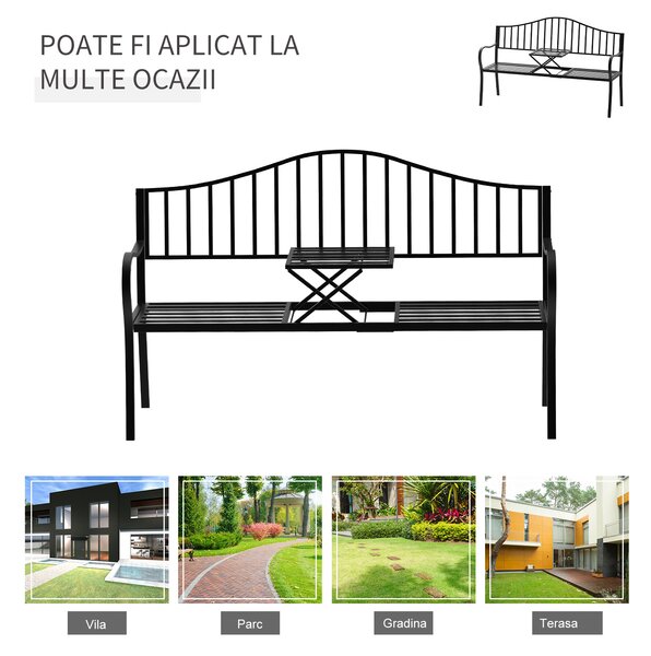 Outsunny Bancuta de Gradina In Fier Forjat cu Dungi Negru | Aosom Romania