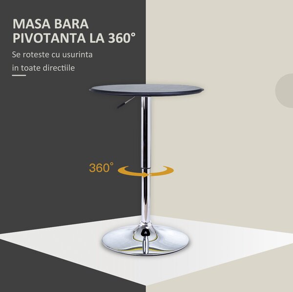 HOMCOM Masă Rotativă 360°, Înălțime Ajustabilă, Design Modern, Negru | Aosom Romania