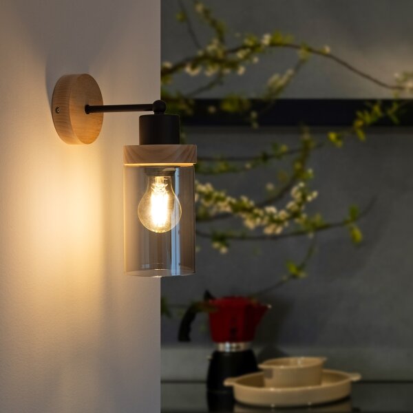 Lampă de perete WOODNEST 1xE27/15W/230V lemn de pin/negru fumuriu