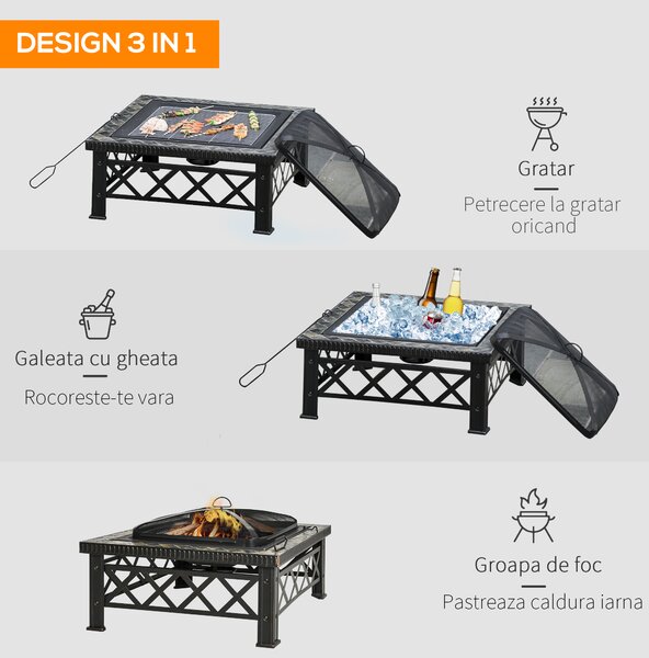 Outsunny Brazier pentru Grădină cu Capac de Protecție și Grătar, Ideal pentru Seri în Aer Liber, Design Pragmatic | Aosom Romania