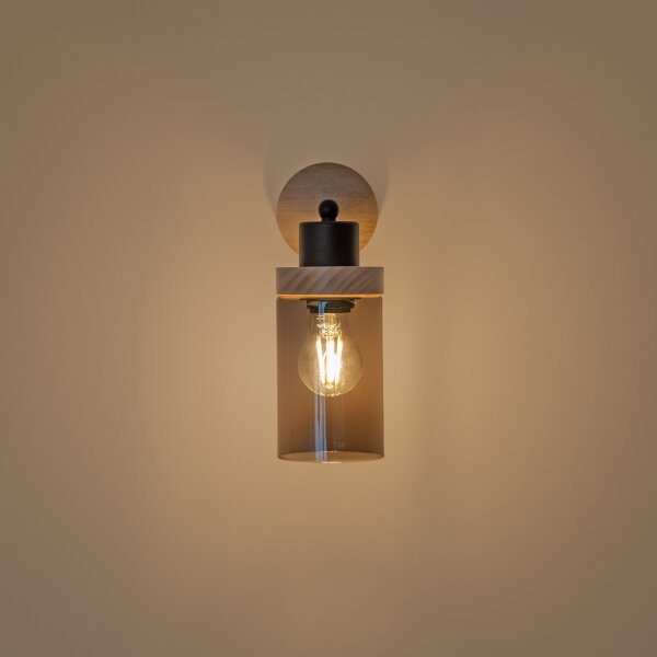 Lampă de perete WOODNEST 1xE27/15W/230V lemn de pin/negru fumuriu