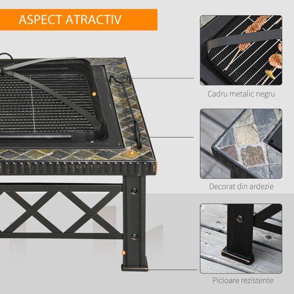 Outsunny Brazier pentru Grădină cu Capac de Protecție și Grătar, Ideal pentru Seri în Aer Liber, Design Pragmatic | Aosom Romania