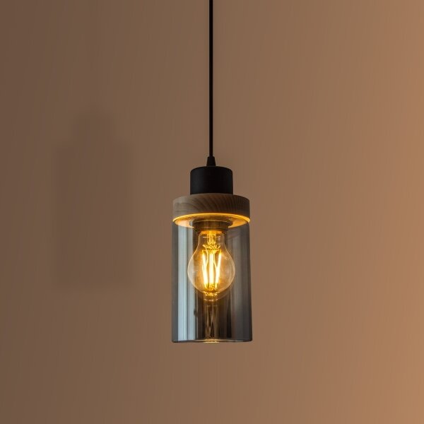 Candelabru pe cablu WOODNEST 1xE27/15W/230V pin/negru fumuriu