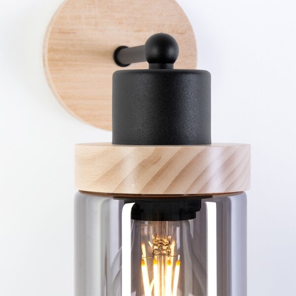 Lampă de perete WOODNEST 1xE27/15W/230V lemn de pin/negru fumuriu