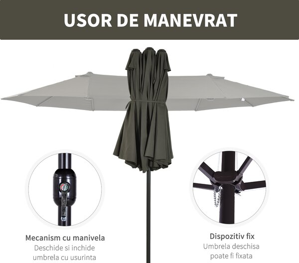 Umbrela Dubla Acoperis de Soare Outsunny, Poliester Gri 2.7*4.6*2.4 | Aosom Romania