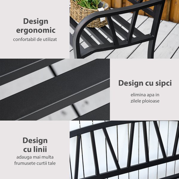 Banca de Gradina Outsunny din Metal cu 2 Locuri, neagra | Aosom RO