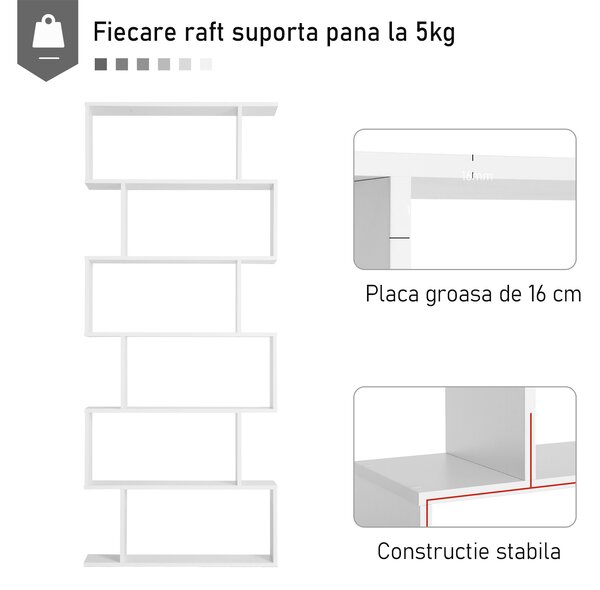 Librarie de Design Modern HOMCOM, Rafturi Albe, 80x23x192cm | Aosom Romania