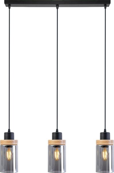 Lustră suspendată pe cablu WOODNEST 3xE27/15W/230V pin/negru fumuriu